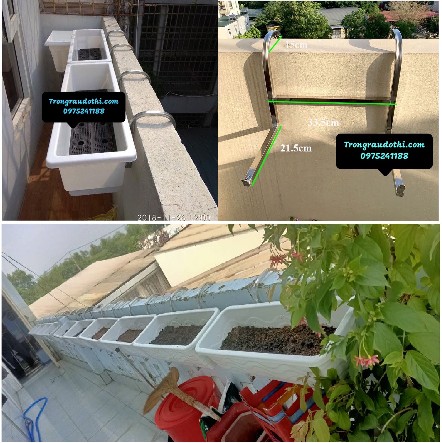 Móc treo chậu trồng cây bằng inox dành cho tường  10-13cm